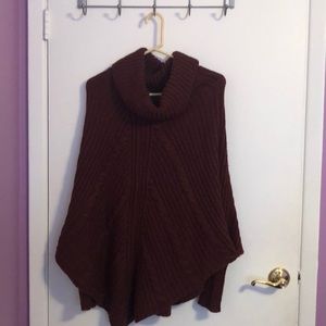 Burgundy cowl neck poncho sweater